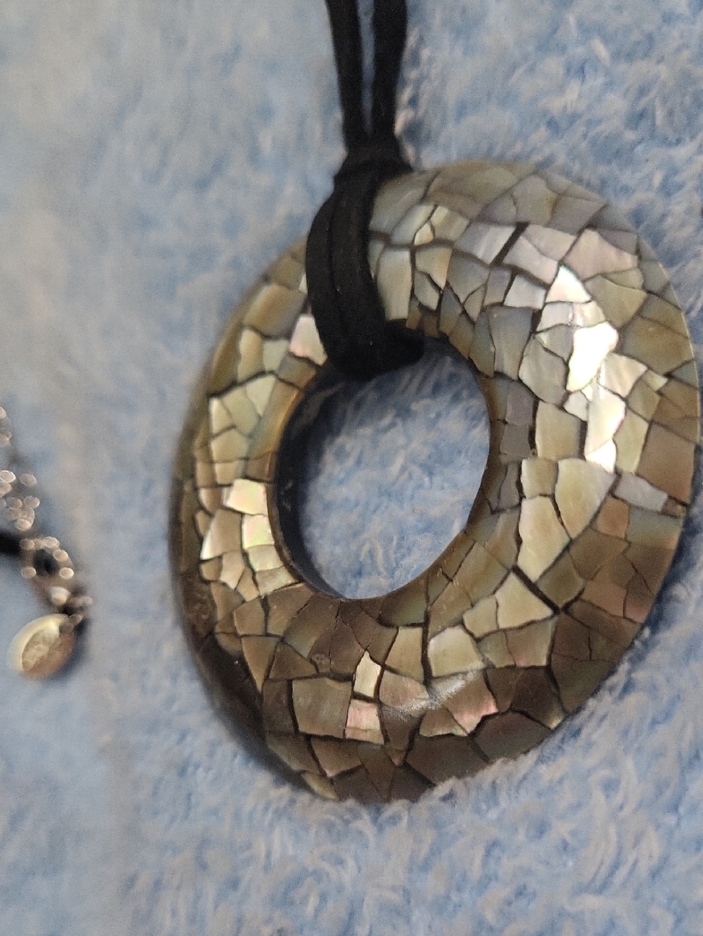 Iridescent Lia Sophia Mosaic Donut Pendant Necklace in Black Cord